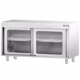 Armoire de travail en inox PREMIUM - 1400x600 mm - avec porte coulissante en verre