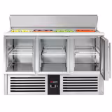 Saladette PREMIUM - 1368mm - 3 portas de vidro - com encaixe para 4x GN 1/1 & Tampa em aço inox