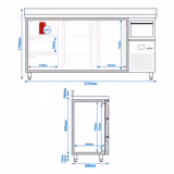 Ψυγείο πάγκος συντήρησης PREMIUM - 2135x600 mm - 570 λίτρα - 2 πόρτες, 3 συρτάρια, πλάτη ανύψωσης & εξάρτημα για χτύπημα καφέ