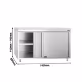 Armario de trabajo de acero inoxidable - 1,4 m - con puerta corredera - incluye tabla de cortar en blanco
