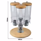Cereal Dispenser - ROTATION - triple - rotating - Rotary Dispense - 3 Plastic Containers - 3x 4.5L - Wooden Stand