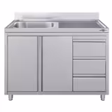Commercial Sink Cabinet - Stainless Steel - 1200x600 - 3 Drawers - 1 Bowl Left
