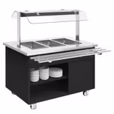 Heated Buffet Trolley DANZIG - 1300mm - for 3x GN 1/1 - with Tray Slide - Black - Mobile - with Gantry - with Sneeze Screen
