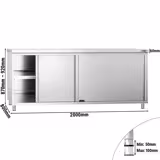 Tavolo armadiato in acciaio inox PREMIUM - 2000x800mm - con 2 porte scorrevoli