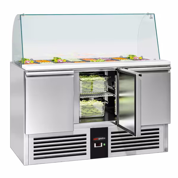 Saladetă PREMIUM - 1368 mm - 3 uși pline - cu vitrină ingrediente din sticlă pentru 4x GN 1/1 - 368 l