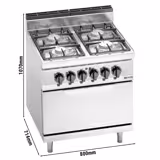 Gasfornuis - 21,5 kW - 4 branders - incl. statische elektrische oven - 7,5 kW