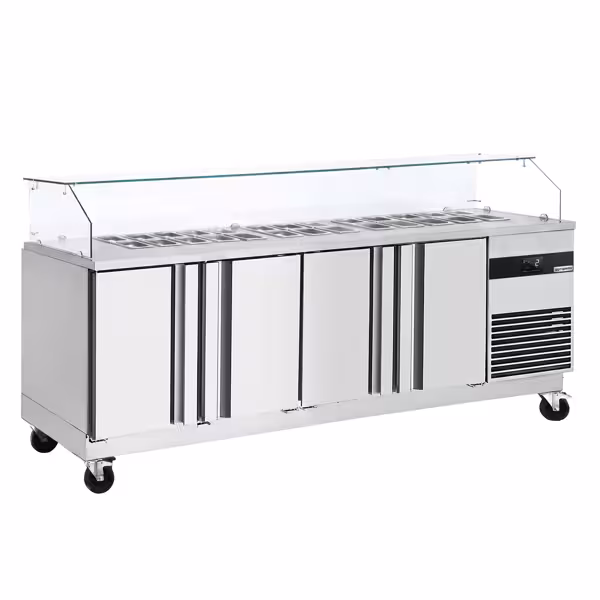ثلاجة تحضير سلطات PREMIUM - 2330 mm - 4 باب - مع زجاج عرض مستقيم لـ 10x GN 1/6
