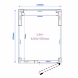 Cámara frigorífica positiva - 1200x1500mm - 2,60m³ - con 3 caras de cristal