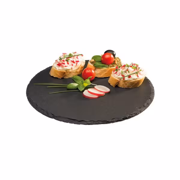 (6 adet) Sunum Tabağı - Yuvarlak - Doğal arduvaz taş - Ø220mm - 6'lı set - Siyah