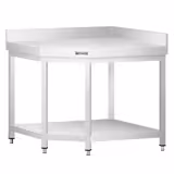 Mesa de trabajo de esquina de acero Inox. - 1,0 x 0,6 m - con zócalo y estante inferior