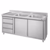 Móvel lava-loiça - 1600x600mm - com 3 gavetas e 2 lavatórios à direita