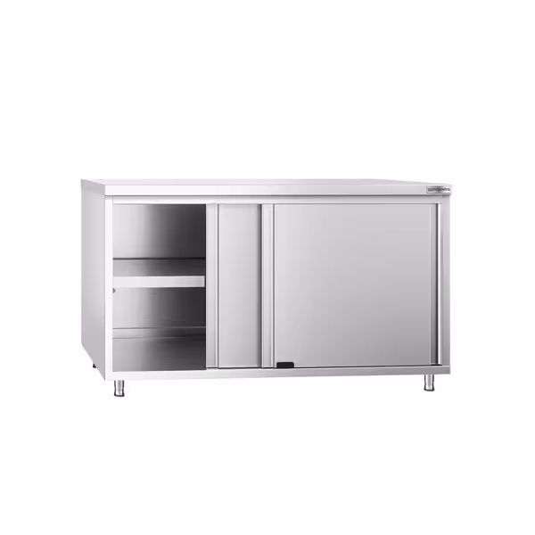 Szafka robocza ze stali nierdzewnej PREMIUM - 1400x600 mm - z drzwiami przesuwnymi bez panelu tylnego