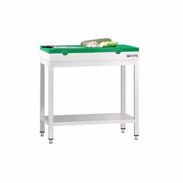 Rostfri arbetsbänk PREMIUM - 700x600 mm - med underhylla - inkl. skärbräda grön