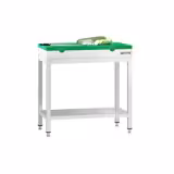 Mesa de trabalho em aço inoxidável PREMIUM - 700x700mm - com prateleira inferior & com travessas de reforço - incl. Tábua de corte Verde