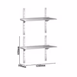 Mensola a parete in acciaio inox PREMIUM - 1200x300mm - con 2 ripiani
