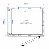 Cameră frigorifică - 1500x1200mm - 2,6m³ - cu 2 laturi din sticlă