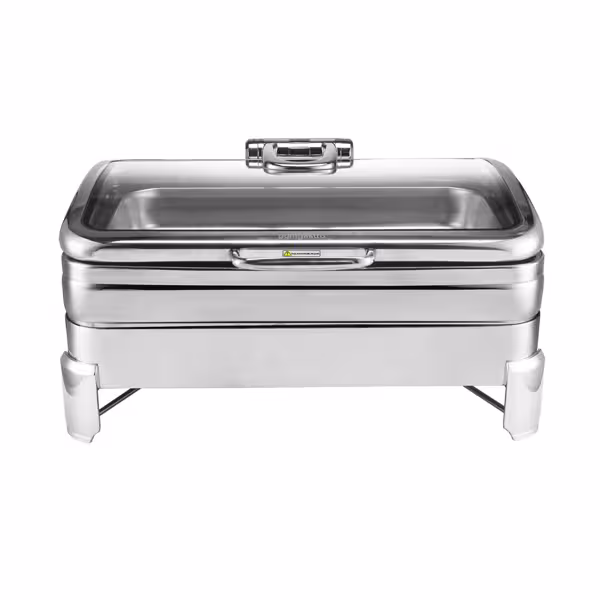 Chafing Dish Reşo - Paslanmaz Çelik - GN 1/1 - 11,2 Litre - Hidrolik Cam Kapaklı - Jel Yakıtlı
