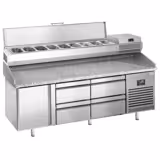 Table réfrigérée à pizza Premium PLUS - 1980x700 mm - avec 1 porte & 4 tiroirs - incl. vitrine réfrigérée - 9x GN 1/4