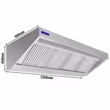 Wandafzuigkap RVS - 900mm diep - 2200mm - met motor - compleet - met standen snelheidsregelaar, 4 labyrintfilters en verlichting - 2200m³/u