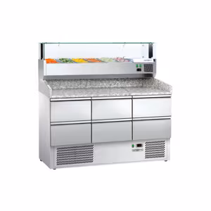Rashladni pult za pripremu pizze ECO - 1400x700 mm - Sa 6 ladica 1/2 - Uklj. rashladnu nadograđenu vitrinu GN 1/4