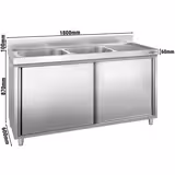 Lavello armadiato PREMIUM - in acciaio inox - 1800x600mm - 2 vasche