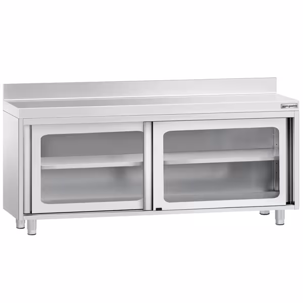 Mesa armario inox PREMIUM Mesa armario inox - 2000x700mm - con puerta corredera de cristal y soporte superior