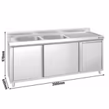 Commercial Sink Cabinet PREMIUM - 2000x600mm - with waste bin & 2 bowls left-hand