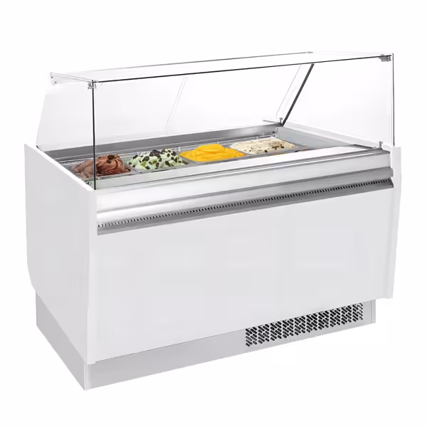Vitrină pentru înghețată | LIAM - 1562 mm - statică - cu iluminare LED & dezghețare automată - pentru 13+13x cuve de 5 litri pentru înghețată - alb