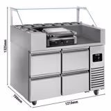 Stół chłodniczy sałatkowy - 1210x700mm - z 4 szufladami - na 9x GN 1/6 - z nadstawką szklaną