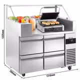 Zubereitungstisch - 1210mm - 4 Schubladen - für 9x GN 1/6 - inkl. Kontaktgrill