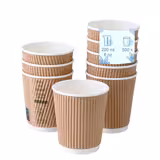 (500 Stück) Coffee to go Pappbecher - geriffelt - 200ml - Ø 80mm - Braun - innen Weiß
