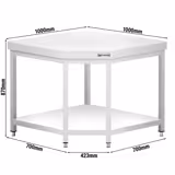 Edelstahl Eckarbeitstisch PREMIUM - 1000x700mm - mit Grundboden