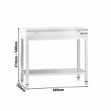 Commercial Stainless Steel Centre Table PREMIUM - 800x700mm - with Undershelf - with White Chopping Board