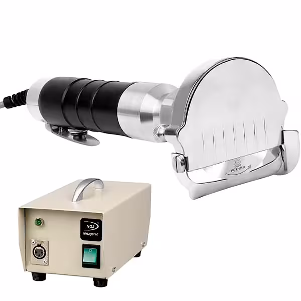 Elektrisk kebabkniv PROFFS - Kapacitet: 120 kg/dag - inkl. slätt & tandat blad, laddare/adapter