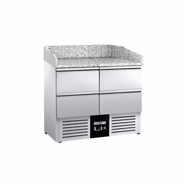 Saladette / Pizzakühltisch PREMIUM - 0,9 x 0,7 m - mit 4 Schubladen & Granitplatte