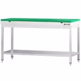 Mesa de trabajo de acero inoxidable central PREMIUM - 1800x700mm - con estante inferior y refuerzo omega - con tabla de corte verde