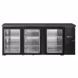 Commercial Back Bar Bottle Cooler ECO - 2002x513mm - 386L - with 3 Hinged Glass Doors, digital thermostat, fan-assisted cooling, auto defrost, locks, adjustable feet - Black