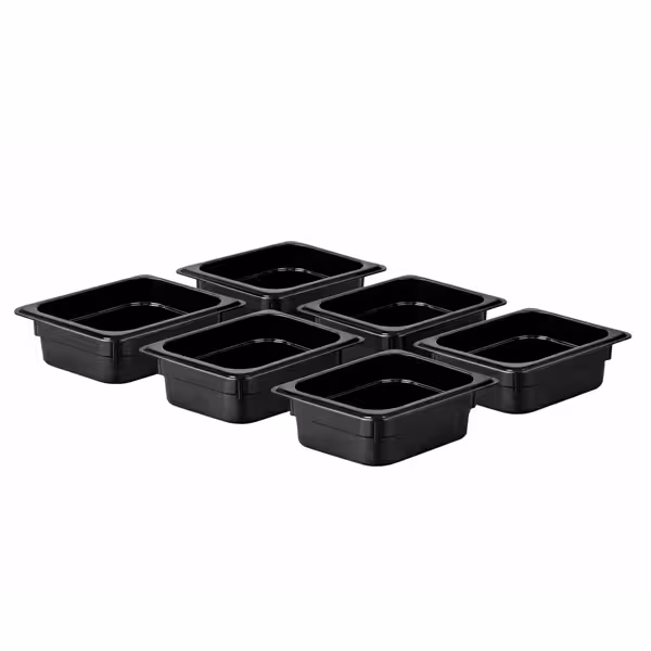 (6 pcs) Polycarbonate Gastronorm Container GN 1/6 - Black - 1L - Depth: 65mm