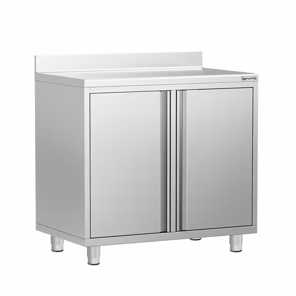 Meuble inox pour machine à café - 1000x600mm - avec dosseret - 2 portes battantes