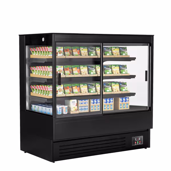 Commercial multideck display fridge - 1500mm - 493L - with 2 sliding glass doors & 3 shelves - Black