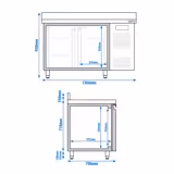 Hűtött munkaasztal ECO - 1360x700 mm - GN 1/1 - 282 liter - ventilációs - 2 ajtóval - felhajtással