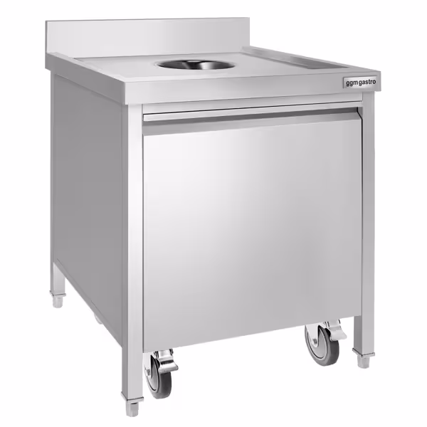 Poubelle - Carénée, avec conteneur à roulettes - 700x970x700mm - avec ouverture d’insertion, bac intérieur amovible, fermeture douce - Acier inoxydable