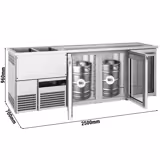 Bira tezgahı PREMIUM - 2500x700mm - 3 Cam Kapı & 2 Becken Sol & 1 Damla Izgarası
