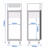 Koelkast RVS PREMIUM - GN 2/1 - 700mm - 650liter - tot +8°C - met 1 glazen deur - geforceerde koeling, automatische ontdooiing & LED‑verlichting