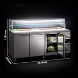 Saladette réfrigérée PREMIUM - 2020mm - 580L - 3 portes - avec vitrine de comptoir pour 5x GN 1/1 & 1x GN 2/4 & 1 étagère - plan de travail en granit noir