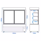 Koel- & Gebaksvitrine MADRID - 1200 liter - 1800mm - dubbel glas - met 3 glazen plateaus - zwart mat