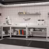Mesa de trabalho em aço inoxidável PREMIUM - Profissional - 1000x800mm - com prateleira inferior & com painel traseiro & com travessas de reforço