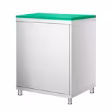 Mesa armario inox PREMIUM - para frutas y verduras - 600x700mm - con estante intermedio y con puertas batientes - incl. Tabla de corte Verde