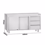 Armoire de travail inox ECO - 1400x600mm - avec 3 tiroirs à droite sans rebord	