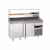 Banco pizza refrigerato PREMIUM - 1550x800mm - con 1 porta & 5 cassetti - piano in granito - con vetrina ingredienti refrigerata superiore - 6x GN 1/3